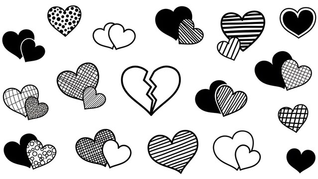 Assorted heart designs in black and white