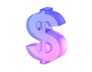 Translucent, 3D dollar sign, blue to pink gradient, isolated on black