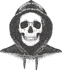 Skull retro y2k stipple design skeleton halftone brutalist urban vector png with clear background, bone 2000s photocopy grunge tattoo gen z effect
