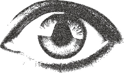 Eye retro y2k stipple design vision halftone brutalist urban vector png with clear background, iris 2000s photocopy grunge tattoo gen z effect