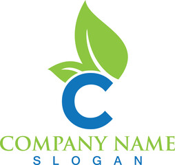 Eco-friendly Letter C Logo with Green Leaves ,abstract green logo