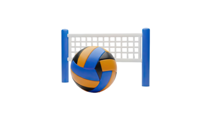 3D Volleyball and Net Icon on transparent background