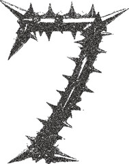 Spike number 7 y2k retro stipple art number brutalist halftone vector png transparent, edge 2000s photocopy effect tattoo aesthetic