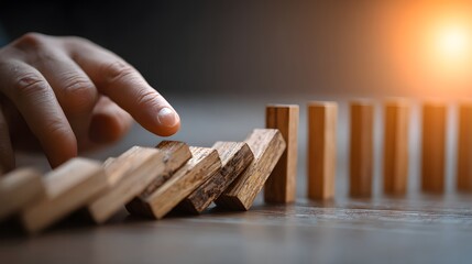 Stopping Domino Effect Risk Management and Prevention Business Concept