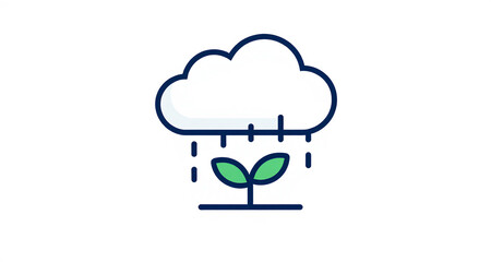 Minimalist 2D flat vector illustration of Icon of a stylized cloud raining binary code into a sprout, minimal design, clean lines, isolated on white background, modern graphic design conc...
