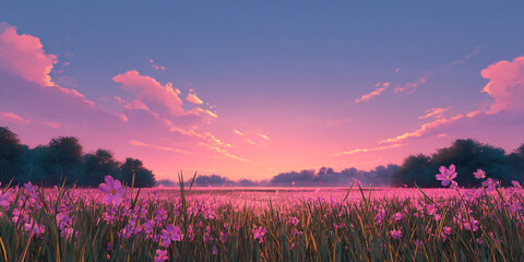 sunset over the field