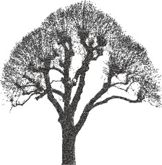 Tree retro y2k stipple design wood halftone brutalist urban vector png with clear background, forest 2000s photocopy grunge tattoo gen z effect