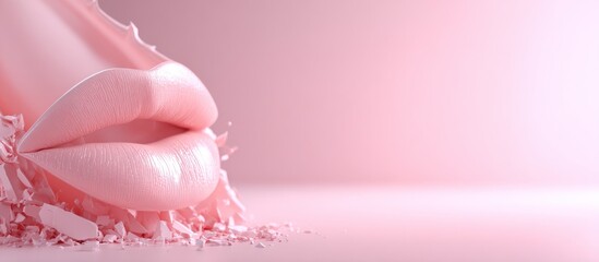 Soft pink lips blowing a kiss with delicate tissue paper