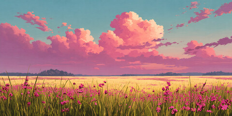 sunset over the field