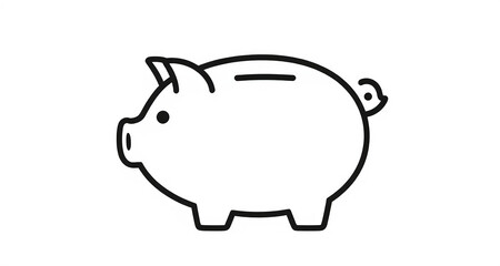 Fototapeta premium Minimalist 2D flat vector illustration of Piggy bank outline made of dotted lines, flat vector design, clean lines, isolated on white background, modern graphic design concept asset