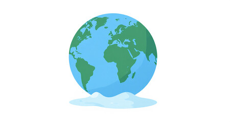 Fototapeta premium Minimalist 2D flat vector illustration of Earth globe melting like ice cream, flat vector style, clean lines, isolated on white background, modern graphic design concept asset
