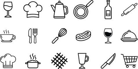 Kitchen and dining essentials: a collection of cooking tools and food related icons