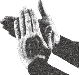 Hand retro y2k stipple design finger halftone brutalist urban vector png with clear background, gesture 2000s photocopy grunge tattoo gen z effect