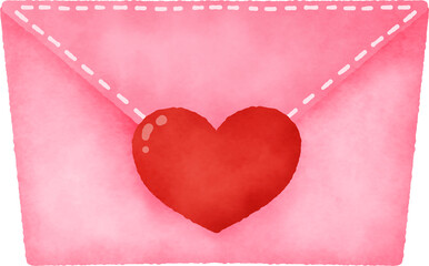 A pink envelope with a red heart on it