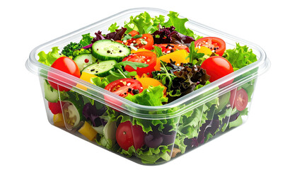 Freshly prepared salad in clear plastic container