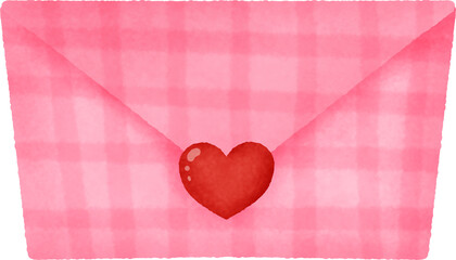 A pink envelope with a red heart on it