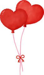 Two red balloons tied together with a red ribbon