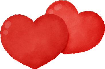 Two red hearts are painted on a white background