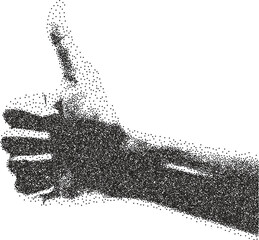 Hand retro y2k stipple design finger halftone brutalist urban vector png with clear background, gesture 2000s photocopy grunge tattoo gen z effect