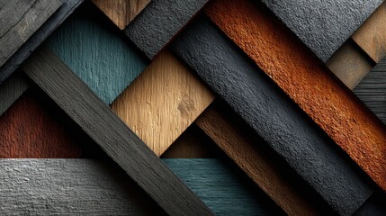 Interlocking wooden planks create a textured, colorful abstract background