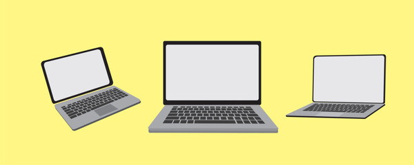 laptop computer with blank screen isolated. different angle views