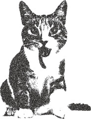Cat retro y2k stipple design feline halftone brutalist urban vector png with clear background, kitten 2000s photocopy grunge tattoo gen z effect