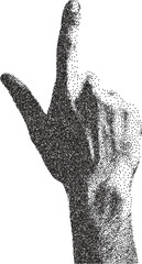 Hand retro y2k stipple design finger halftone brutalist urban vector png with clear background, gesture 2000s photocopy grunge tattoo gen z effect