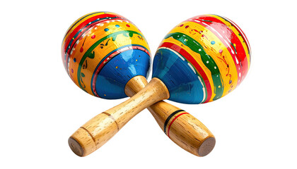 Pair of brightly painted maracas, crossed, against a black background