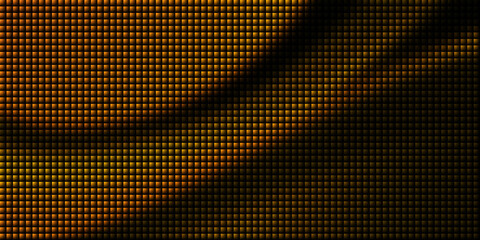 glowing wave yellow to orange glass gradient with soft tone on black background. futuristic a smooth anf shiny grid texture surface with sense of depth and motion.