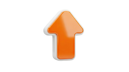 3D Glossy orange arrow pointing upwards on transparent background