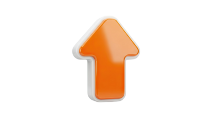 3D Glossy orange arrow pointing upwards on transparent background
