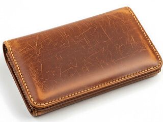 Luxury brown leather wallet with stitching details