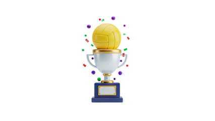 3D Volleyball Trophy with Confetti on transparent background