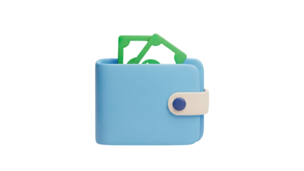 3D Wallet with Cash on transparent background