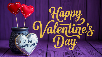 Happy valentine's day greeting with heart decorations and cookie