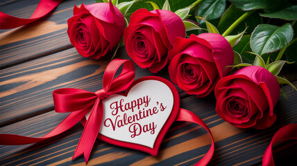 Romantic red roses and heart-shaped tag for valentine's day