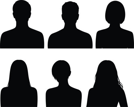 Set of anonymous profile avatar silhouettes for diverse user icons professional business team and social media identities