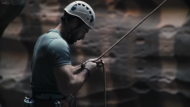 Brave adventurer rappelling down a stunning canyon, showcasing outdoor exploration