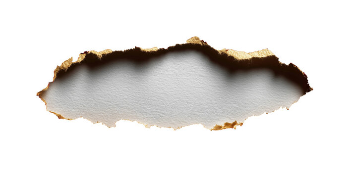 Torn Paper Abstract: A close-up view reveals a torn edge in paper, creating an abstract and textured surface with burnt edges