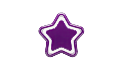 3D Glossy Purple Star Icon with White Outline on transparent background