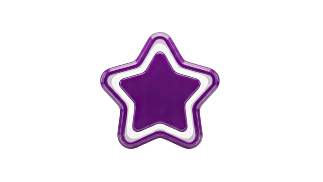 3D Glossy Purple Star Icon with White Outline on transparent background - Powered by Adobe