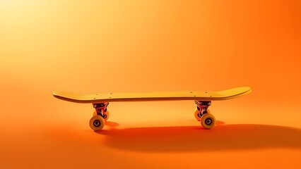skateboard. Vibrant yellow skateboard on a gradient backdrop, showcasing dynamic energy and movement. tutorial guides, club newsletters, designed for sports & leisure club marketing, used by chefs.