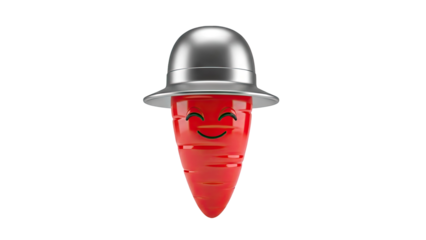 3D Happy Carrot Wearing a Silver Hat on transparent background
