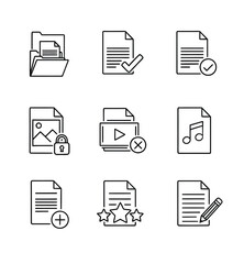 Collection Of File And Media Icons For Documents, Security, Video, Music And Reviews