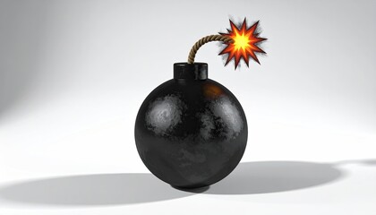 Cartoon bomb with lit fuse, casting a shadow, against a grey background