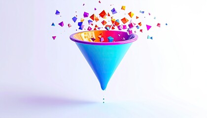 Colorful inverted funnel with cascading geometric shapes above