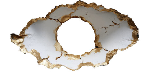 Bullet hole in wall: A close-up shot of a wall with a bullet hole piercing through, revealing the raw texture and structural damage