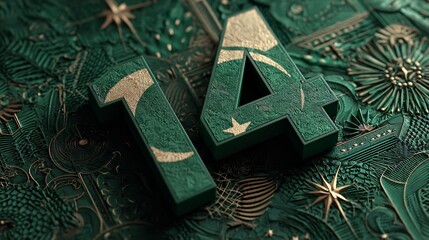 A waving green flag featuring a white crescent and star, symbolizing a nation