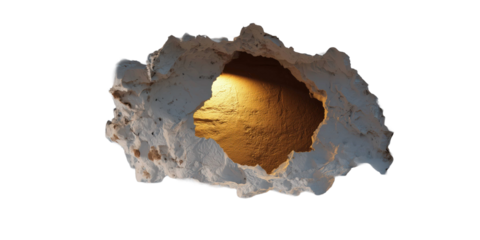Hole in the Wall: A hole dramatically reveals a hidden realm. The texture evokes a sense of age and a secret world. The dark void against the rugged surface hints at mystery and exploration.