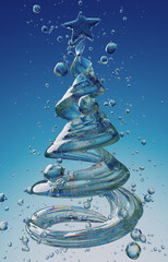 Crystal Spiral Christmas Tree Underwater With Bubbles, Star Topper, And Oceanic Blue Glow